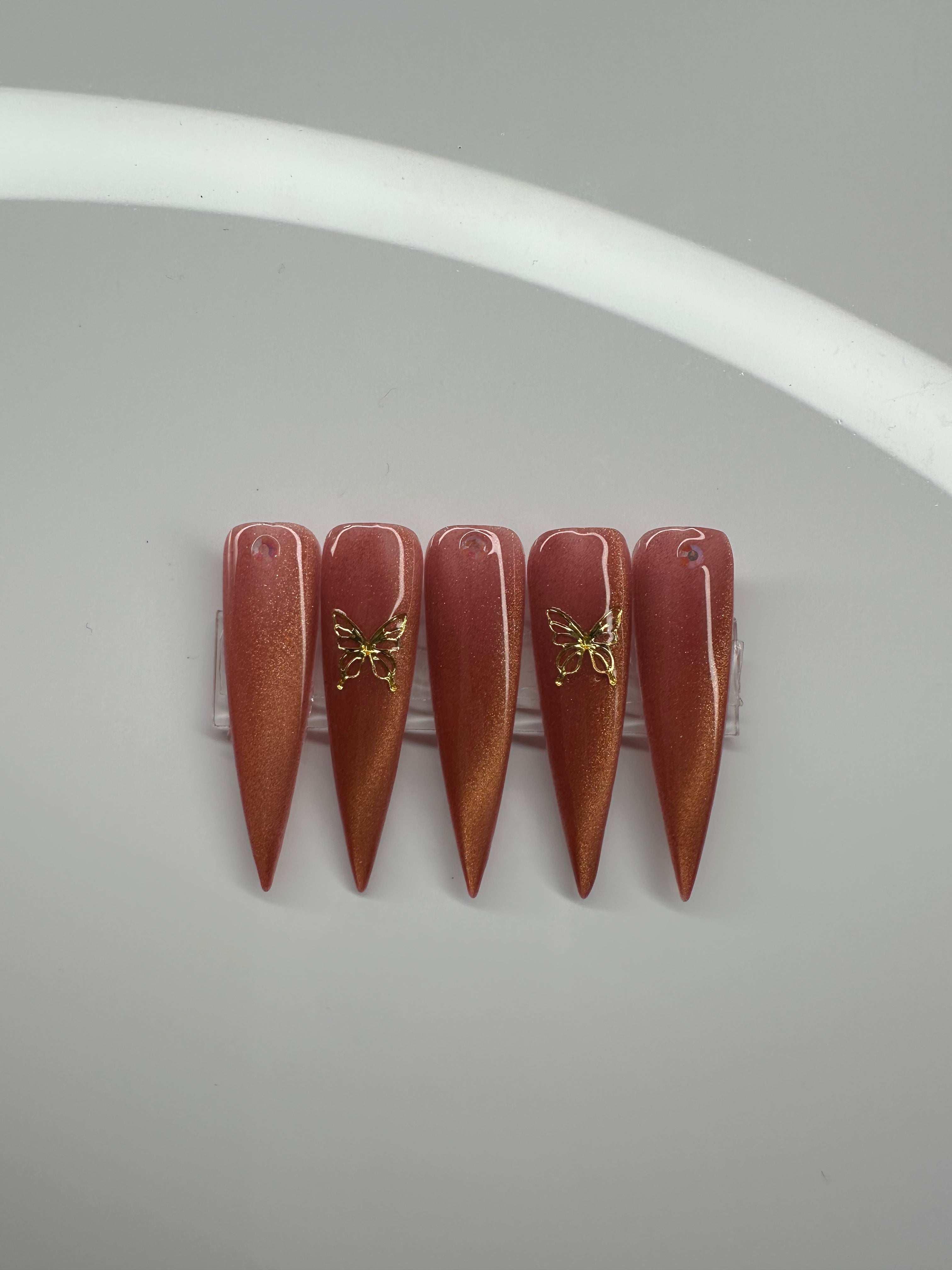 Butterfly Kiss Press On Nails,Fairy Dust Rose Stiletto Nail Set
